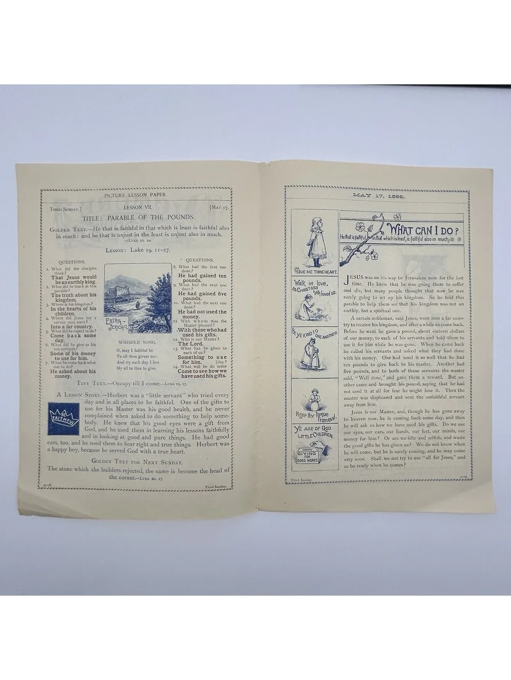 1896 Picture Lesson Paper Vintage Sunday School Ephemera Pollys Pets Ducks   C20